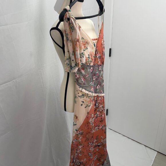 Anthropologie Asymmetrical Floral Dress - Orange and Gray - Picture 3 of 6